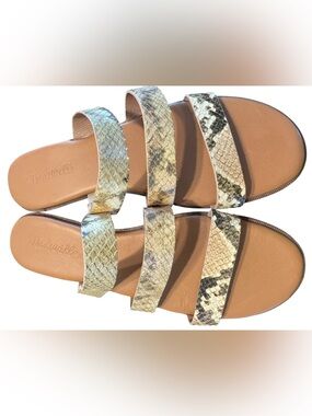 Madewell Ilana 3 Strap Slide Sandal in Snake Embossed Leather size 9